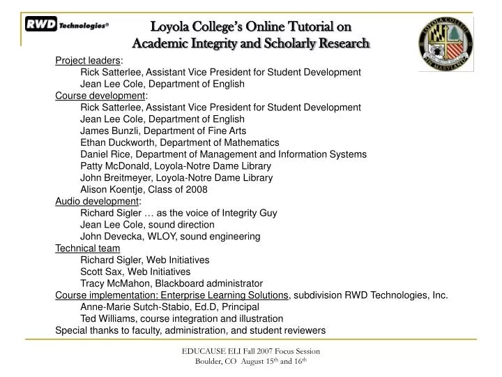loyola college s online tutorial on academic integrity and scholarly research