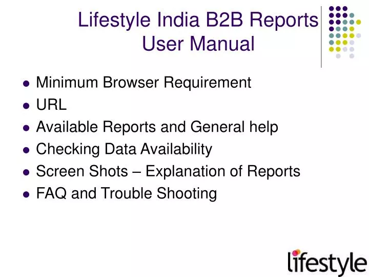 lifestyle india b2b reports user manual