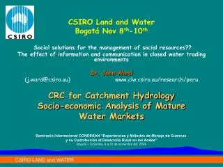 CRC for Catchment Hydrology Socio-economic Analysis of Mature Water Markets