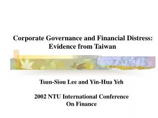 Corporate Governance and Financial Distress: Evidence from Taiwan