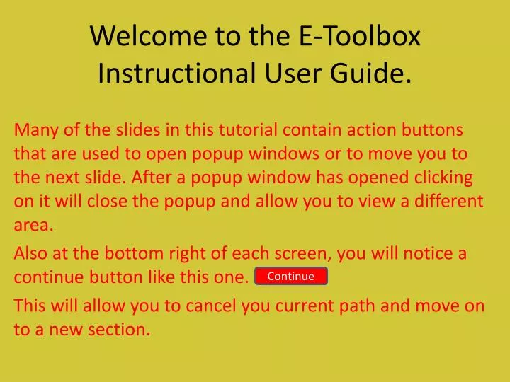 welcome to the e toolbox instructional user guide