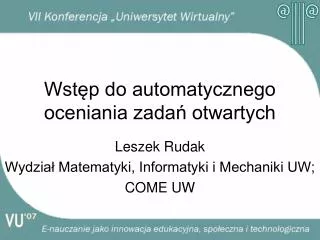 wst p do automatycznego oceniania zada otwartych