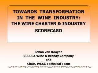 1. The Wine Economy today Core business activities/Stakeholders