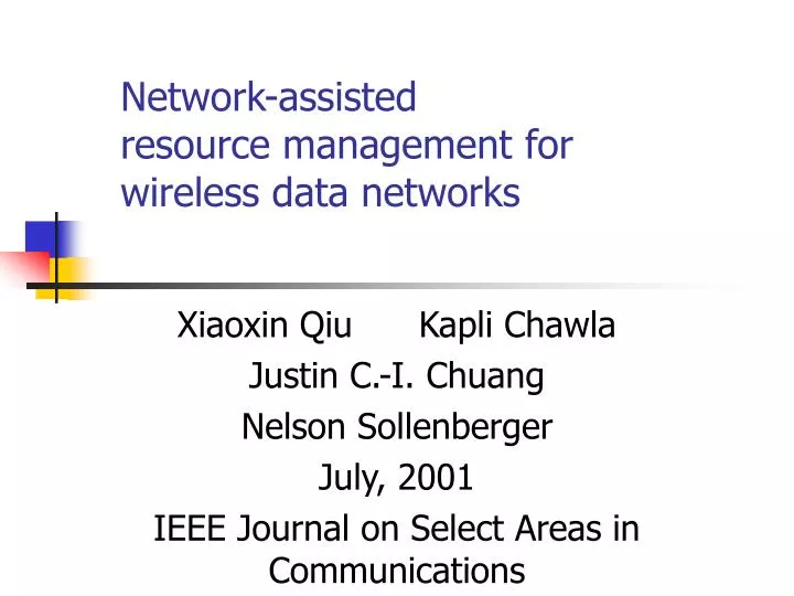 network assisted resource management for wireless data networks