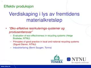 verdiskaping i lys av fremtidens materialkretsl p