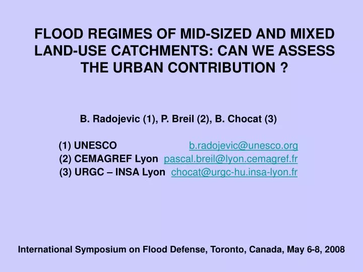 flood regimes of mid sized and mixed land use catchments can we assess the urban contribution