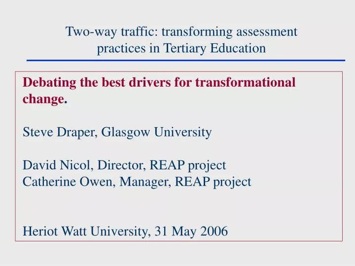 two way traffic transforming assessment practices in tertiary education