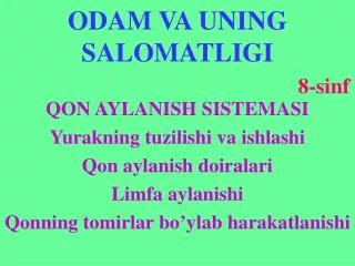 odam va uning salomatligi 8 sinf