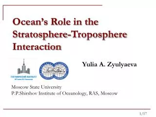 Moscow State University P.P.Shirshov Institute of Oceanology, RAS, Moscow