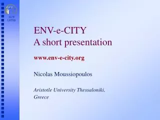 ENV-e-CITY A short presentation