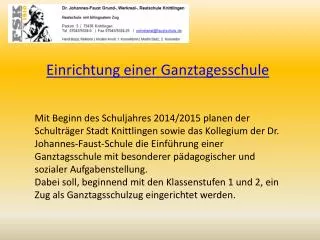 einrichtung einer ganztagesschule