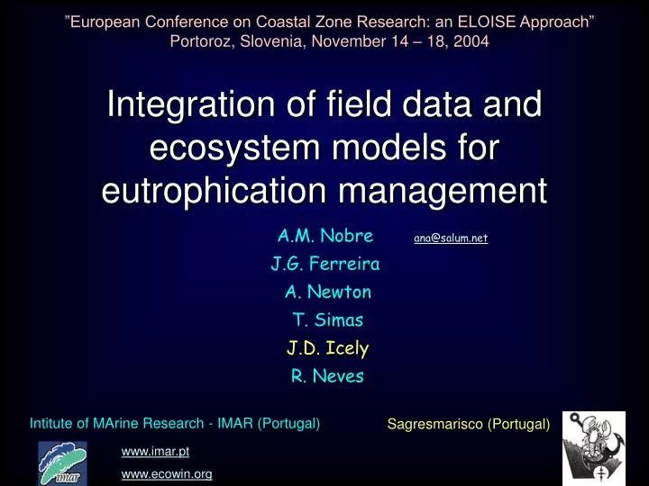 integration of field data and ecosystem models for eutrophication management