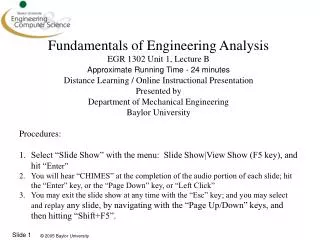 Fundamentals of Engineering Analysis EGR 1302 Unit 1, Lecture B