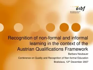 Barbara Neubauer Conference on Quality and Recognition of Non-formal Education