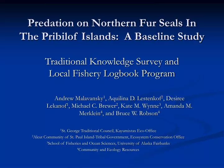 predation on northern fur seals in the pribilof islands a baseline study