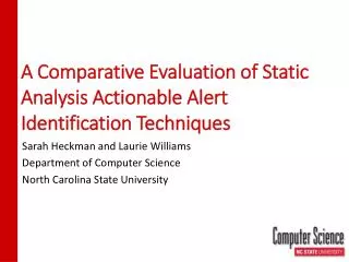 A Comparative Evaluation of Static Analysis Actionable Alert Identification Techniques