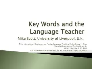 Key Words and the Language Teacher