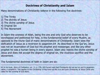 Doctrines of Christianity and Islam