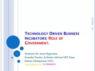 Technology Driven Business Incubators: Role of Government.
