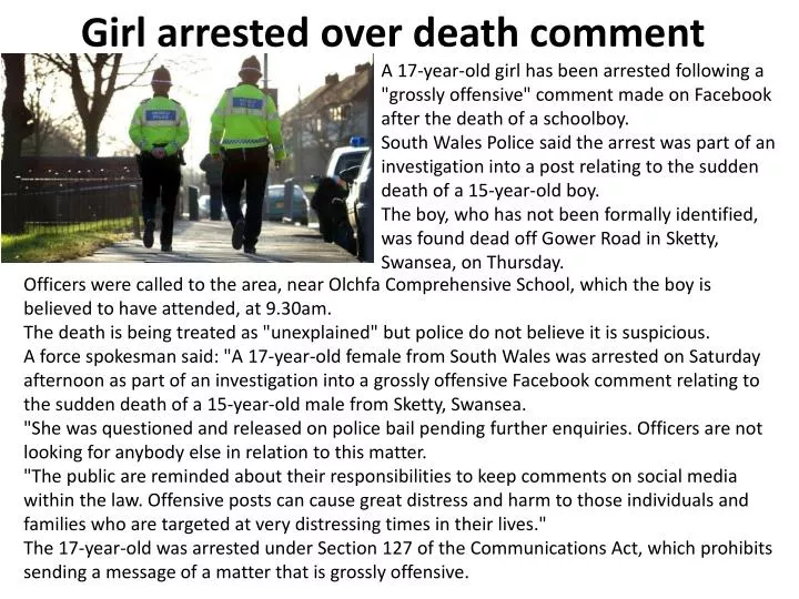 girl arrested over death comment
