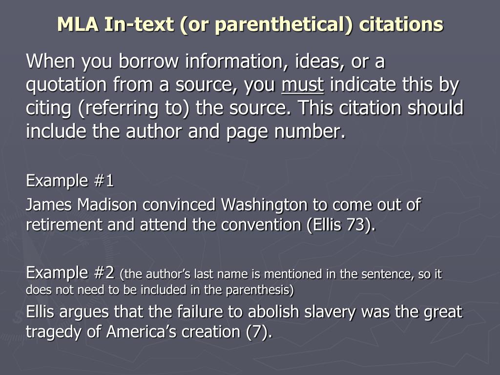 PPT - MLA In-text (or parenthetical) citations PowerPoint Presentation ...