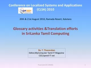 Glossary activities &amp;Translation efforts in SriLanka Tamil Computing