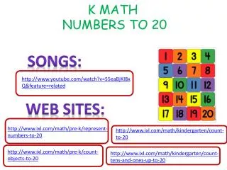 K MATH NUMBERS TO 20