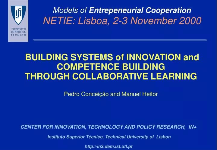 models of entrepeneurial cooperation netie lisboa 2 3 november 2000