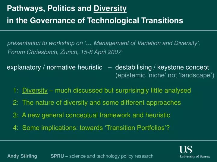 pathways politics and diversity in the governance of technological transitions