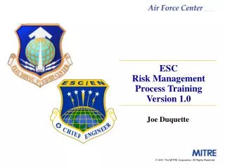 ESC Risk Management Process Training Version 1.0