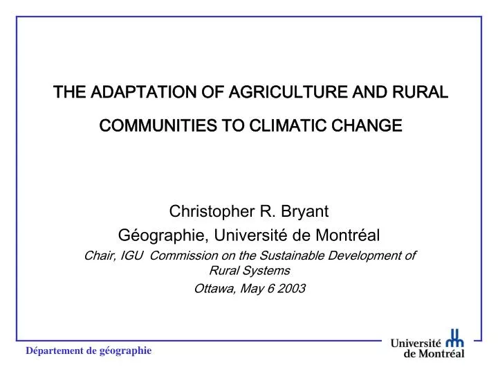 the adaptation of agriculture and rural communities to climatic change