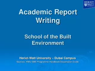 Academic Report Writing School of the Built Environment