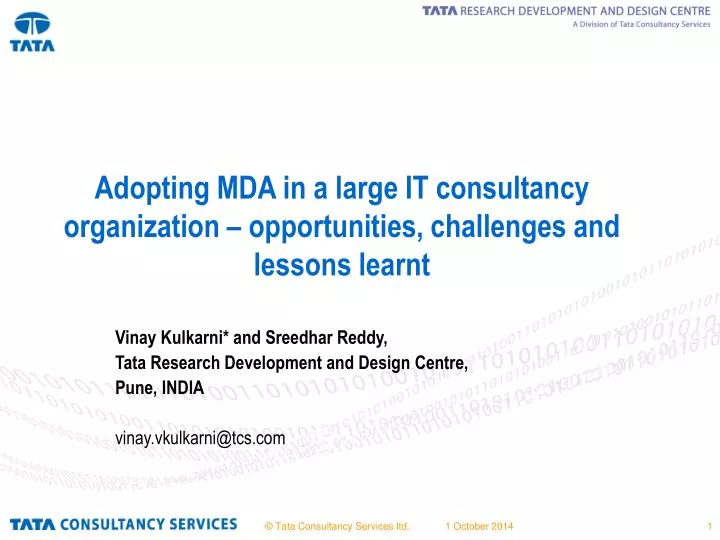adopting mda in a large it consultancy organization opportunities challenges and lessons learnt