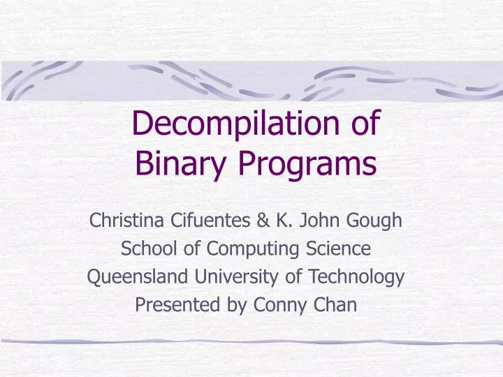 decompilation of binary programs