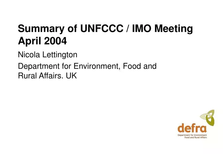summary of unfccc imo meeting april 2004