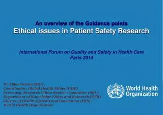 An overview of the Guidance points Ethical issues in Patient Safety Research