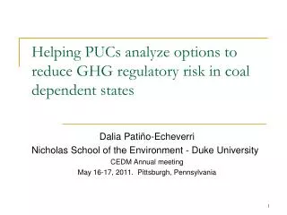 Helping PUCs analyze options to reduce GHG regulatory risk in coal dependent states