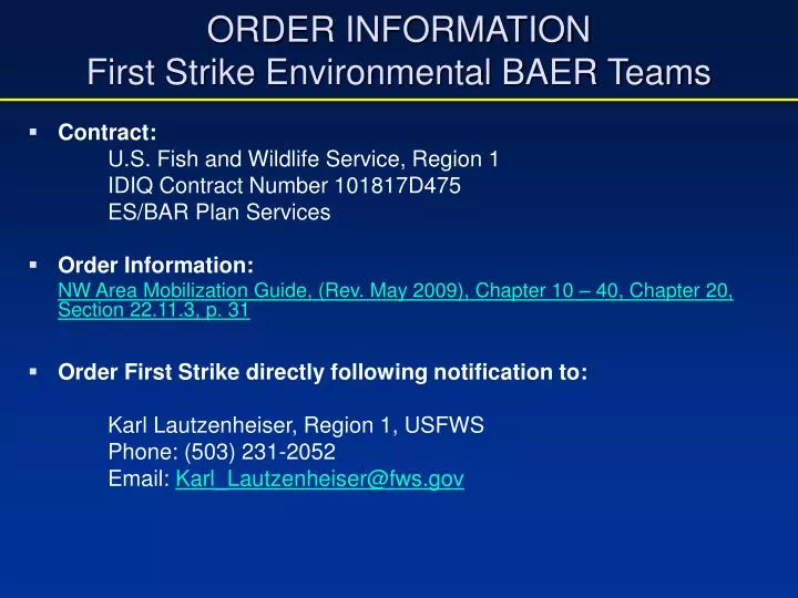 order information first strike environmental baer teams
