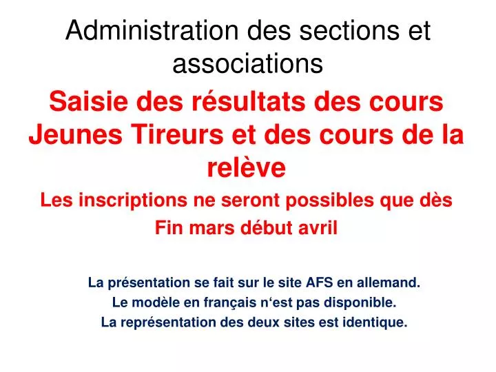 administration des sections et associations