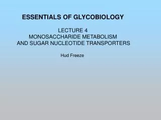 ESSENTIALS OF GLYCOBIOLOGY LECTURE 4 MONOSACCHARIDE METABOLISM AND SUGAR NUCLEOTIDE TRANSPORTERS