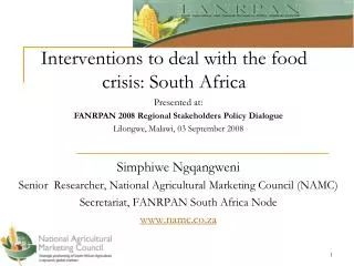 Interventions to deal with the food crisis: South Africa