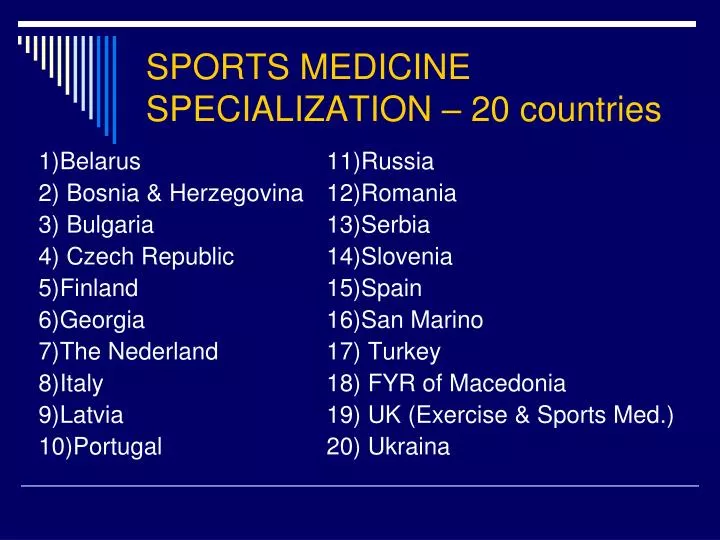 sports medicine specialization 20 countries