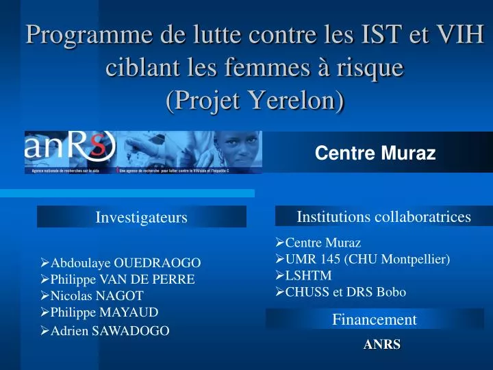 programme de lutte contre les ist et vih ciblant les femmes risque projet yerelon