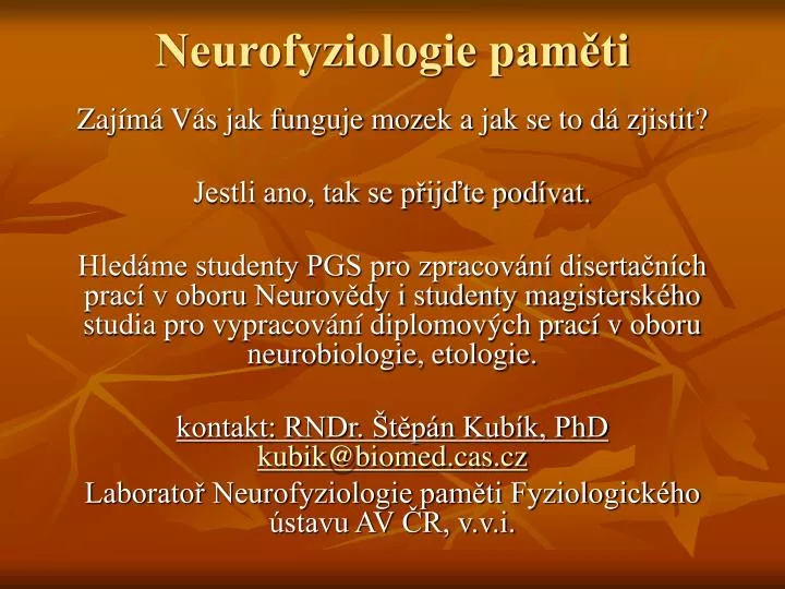 neurofyziologie pam ti