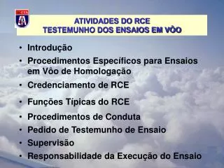 atividades do rce testemunho dos ensaios em v o