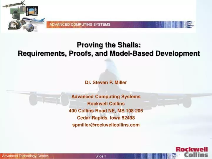 proving the shalls requirements proofs and model based development