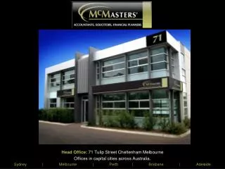 Head Office: 71 Tulip Street Cheltenham Melbourne Offices in capital cities across Australia.