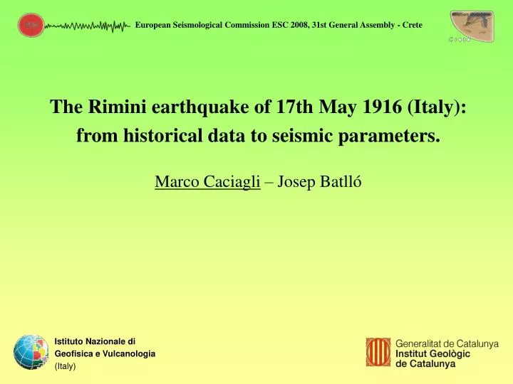 the rimini earthquake of 17th may 1916 italy from historical data to seismic parameters