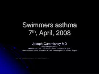 Swimmers asthma 7 th , April, 2008