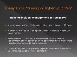 Emergency Planning in Higher Education